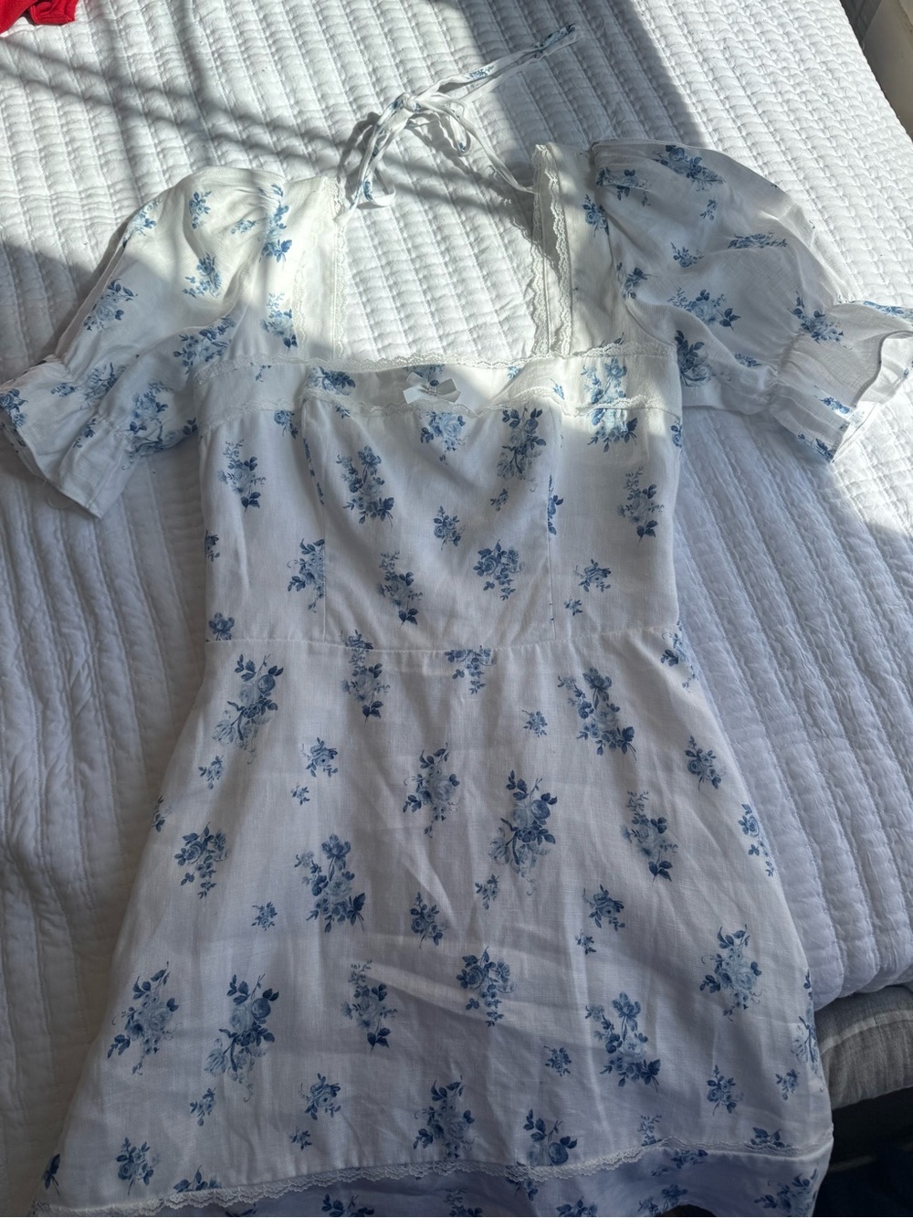 Reformation Evianna linen mini dress floral blue - Picture 6 of 9